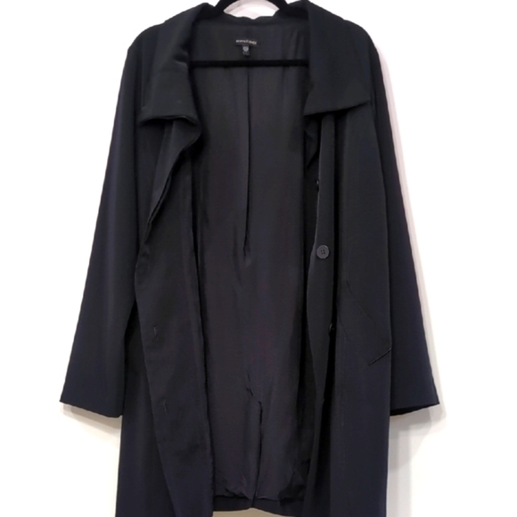Eileen Fisher | Black Trench Coat with Notched Lapel and Classic Style Size L - Picture 1 of 10